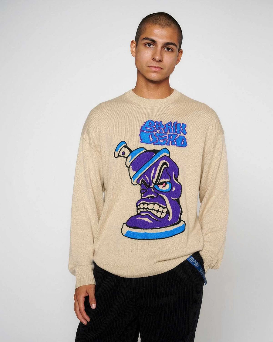 Brain Dead Spray Can Graphic Sweater - Natural Streetwear Pullover