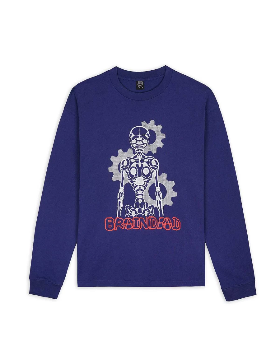 Brain Dead Navy Skeleton Graphic Long Sleeve Crewneck Streetwear Sweatshirt