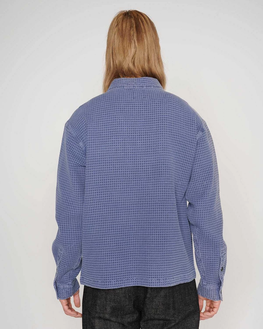 Brain Dead Blueberry Waffle Button-Up Shirt | Textured Casual Button Front Top