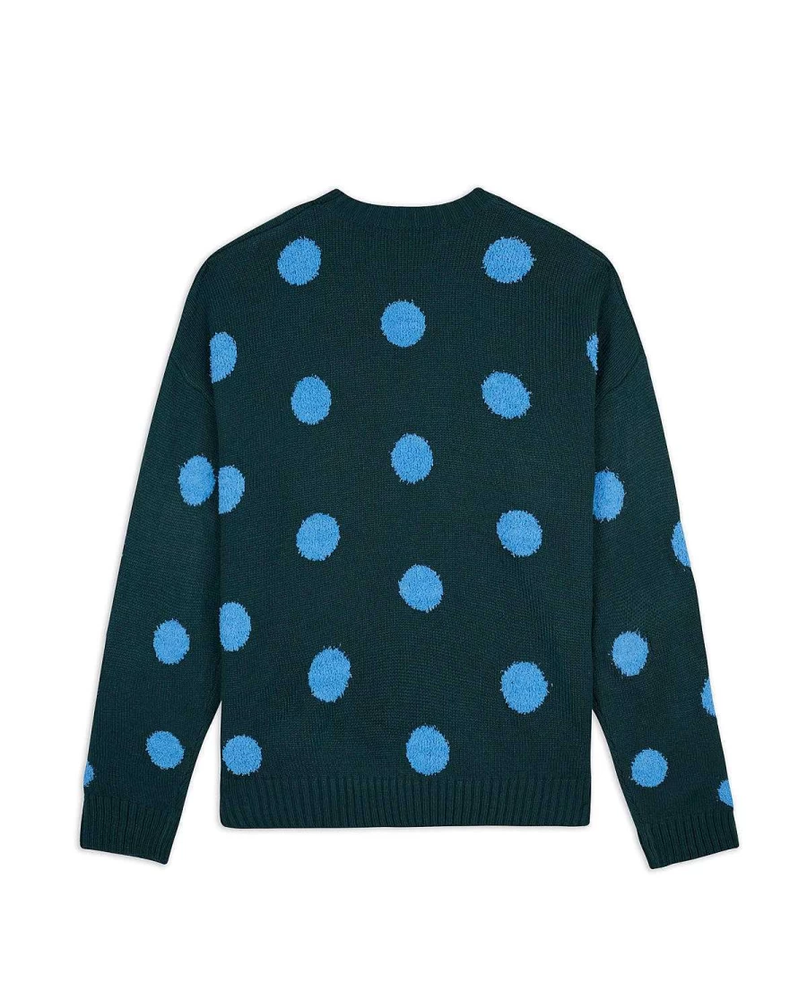 Brain Dead Mallard Green Polka Dot Crewneck Sweater | Men's Casual Pullover