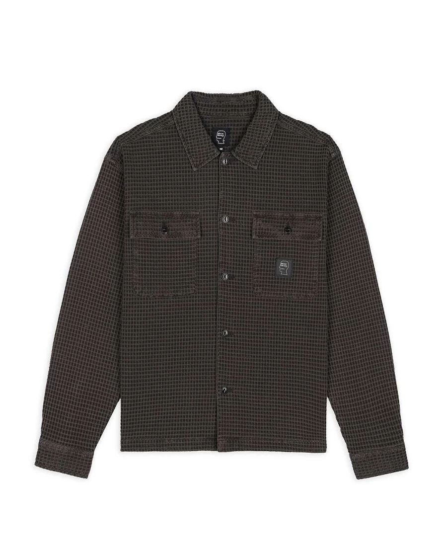 Brain Dead Charcoal Waffle Button-Front Shirt | Men's Casual Long Sleeve Top