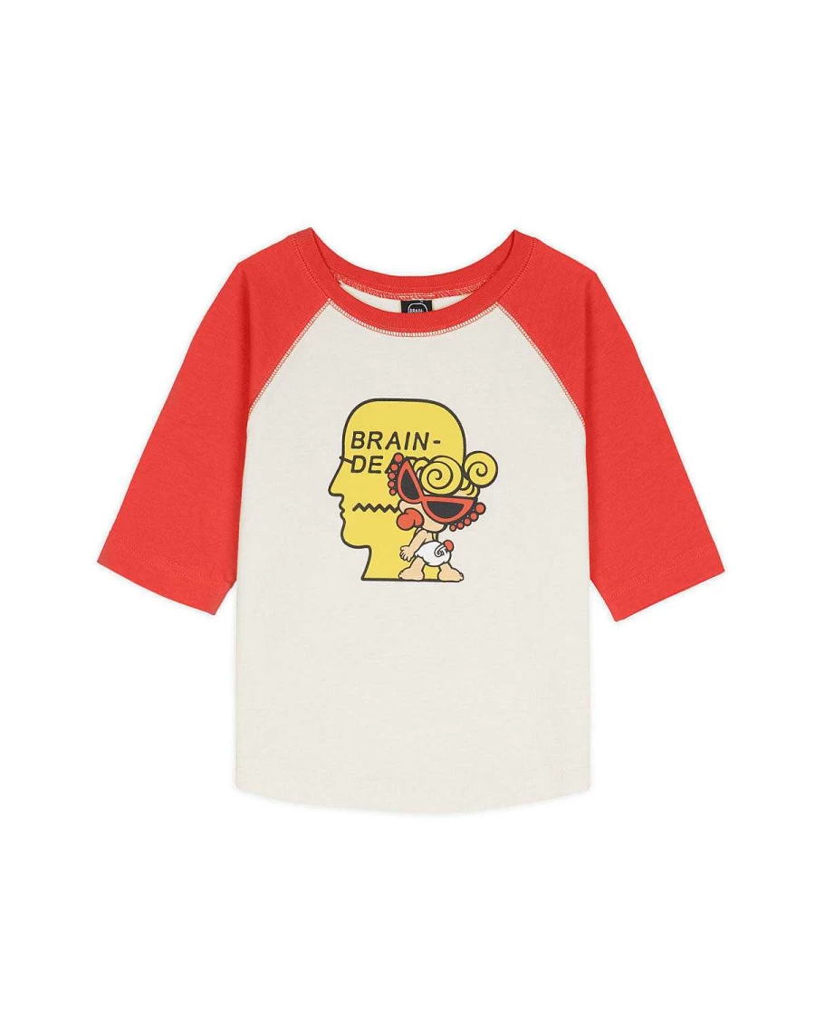 Brain Dead x Hysteric Kids Raglan Baseball Shirt - White/Red Striped Sleeve Graphic Tee