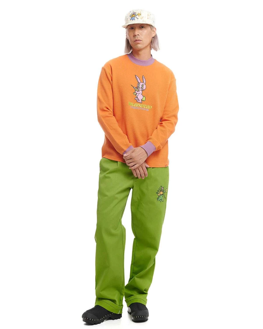 Brain Dead Embroidered Waffle Mockneck Long Sleeve Top - Burnt Orange