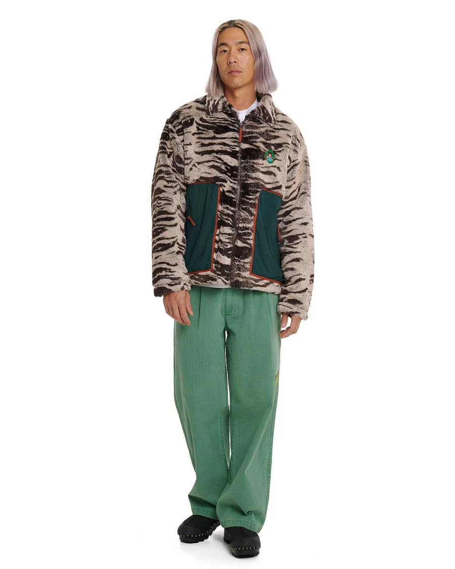 Brain Dead Herringbone Pants - Putty Green Casual Trousers for Men