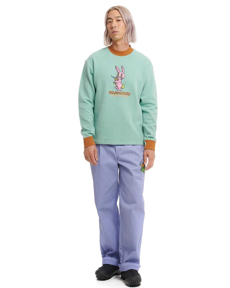 Brain Dead Embroidered Waffle Mockneck Long Sleeve Top - Creme De Menthe Color