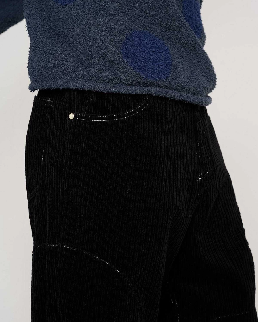 Brain Dead Black Organic Corduroy Paneled Pants for Men - Premium Streetwear Trousers