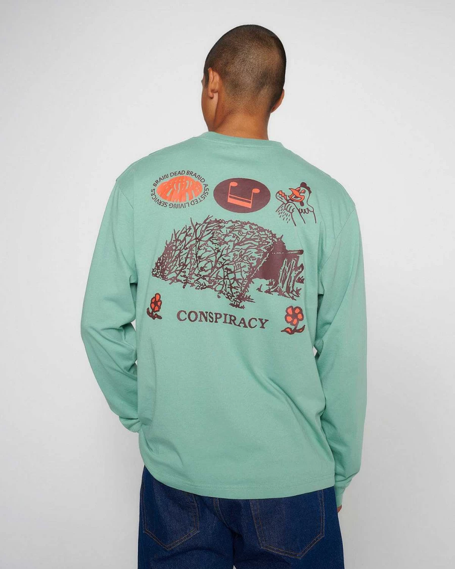 Brain Dead Conspiracy Grey Green Long Sleeve Streetwear T-Shirt
