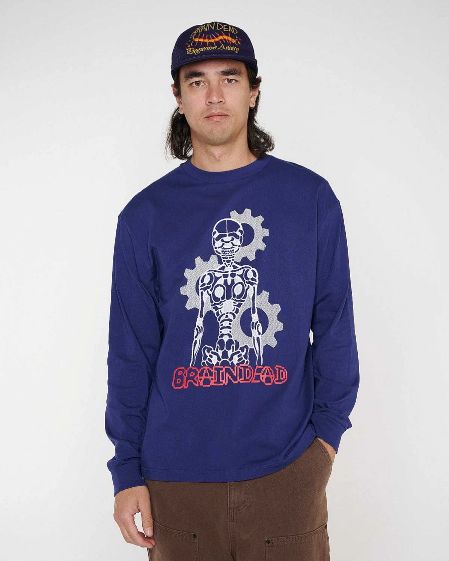 Brain Dead Navy Skeleton Graphic Long Sleeve Crewneck Streetwear Sweatshirt