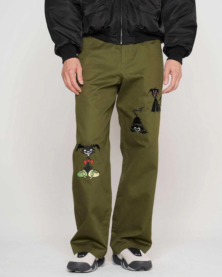 Brain Dead Olive Twisted Snout Embroidered Pants - Streetwear Collection