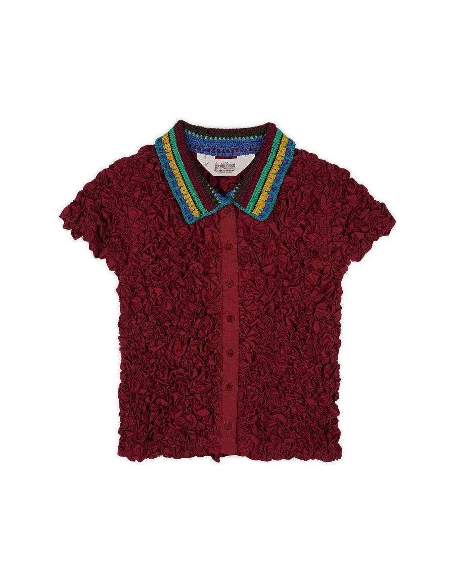 Brain Dead Plum Crochet Collared Kass Button-Up Shirt