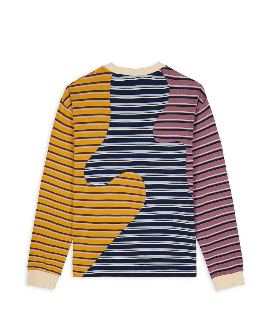 Brain Dead Cream Multi Striped Organic Cotton Paneled Long Sleeve Shirt