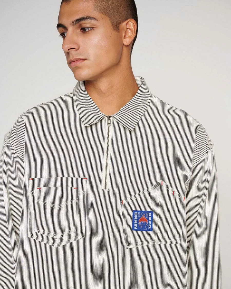 Brain Dead Men's Hickory Stripe Railroad Work Shirt - Casual Button-Up