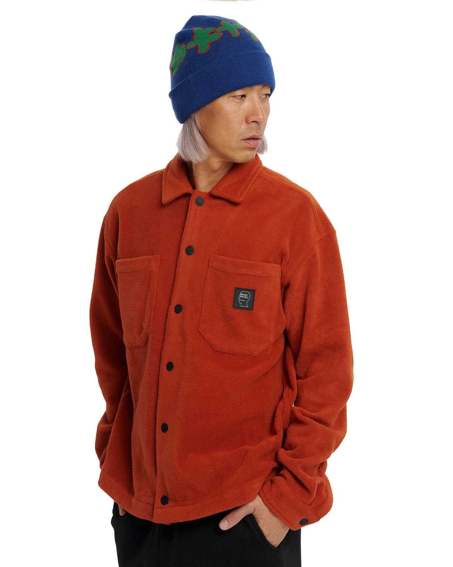 Brain Dead Burnt Orange Polar Fleece Climber Shirt - Outdoor Activewear
