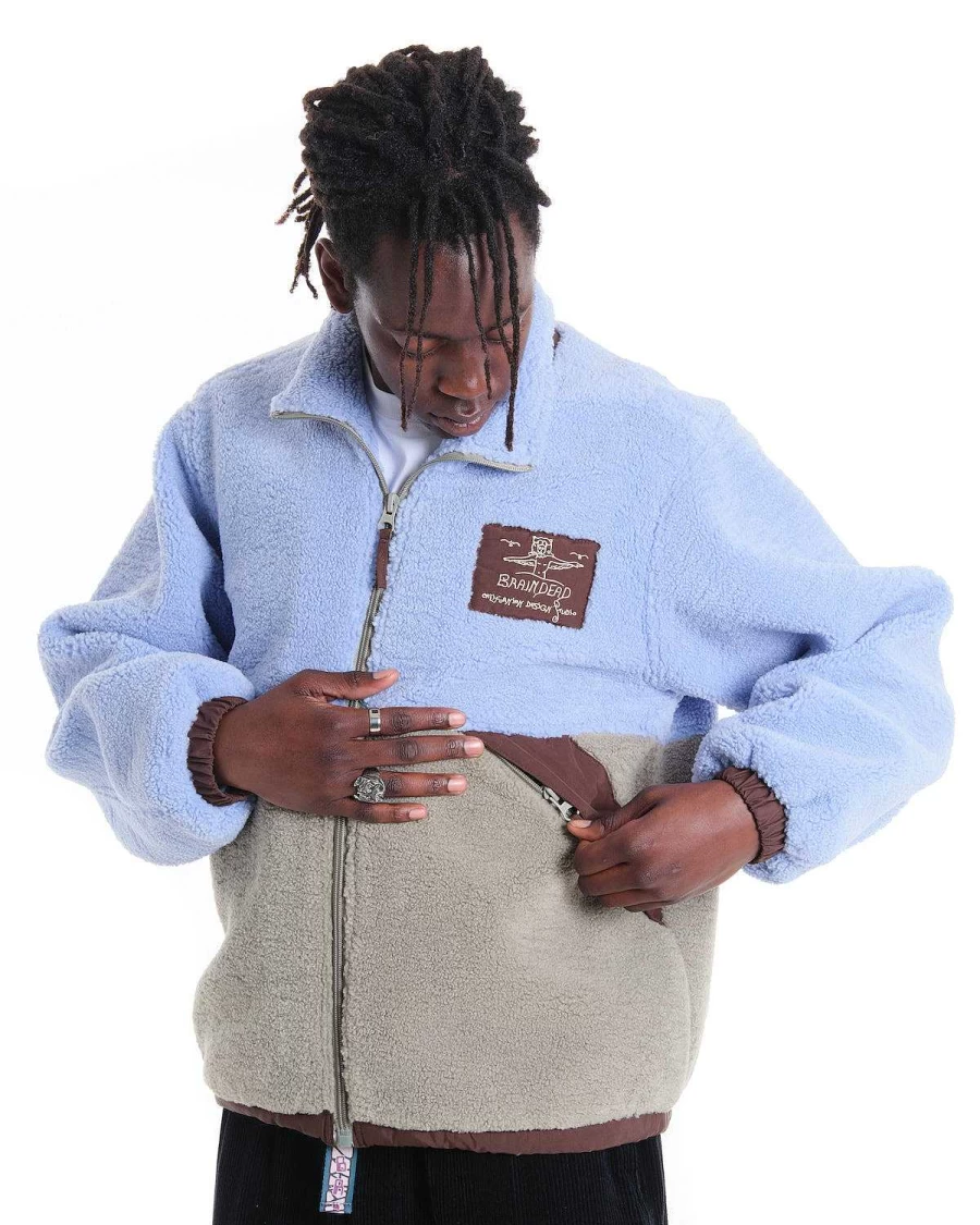 Brain Dead Blue/Seafoam Sherpa Paneled Full Zip Climbing Jacket