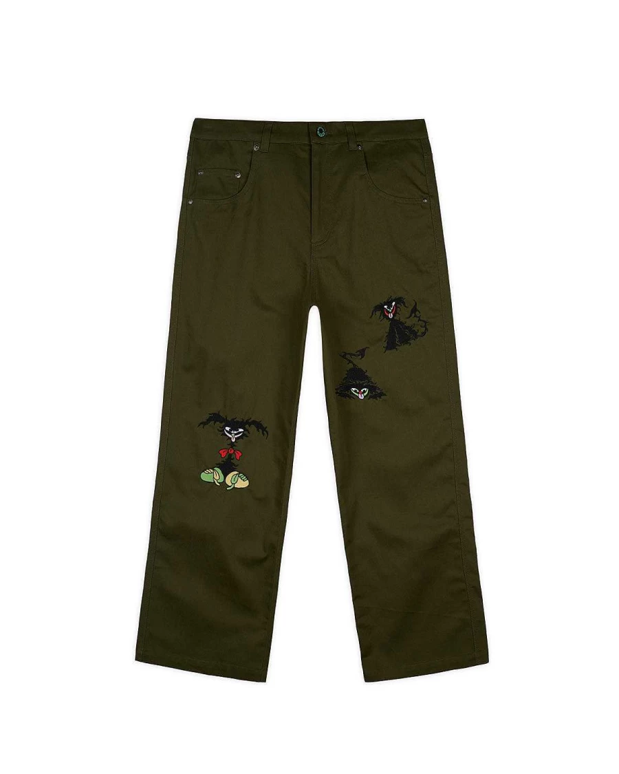 Brain Dead Olive Twisted Snout Embroidered Pants - Streetwear Collection