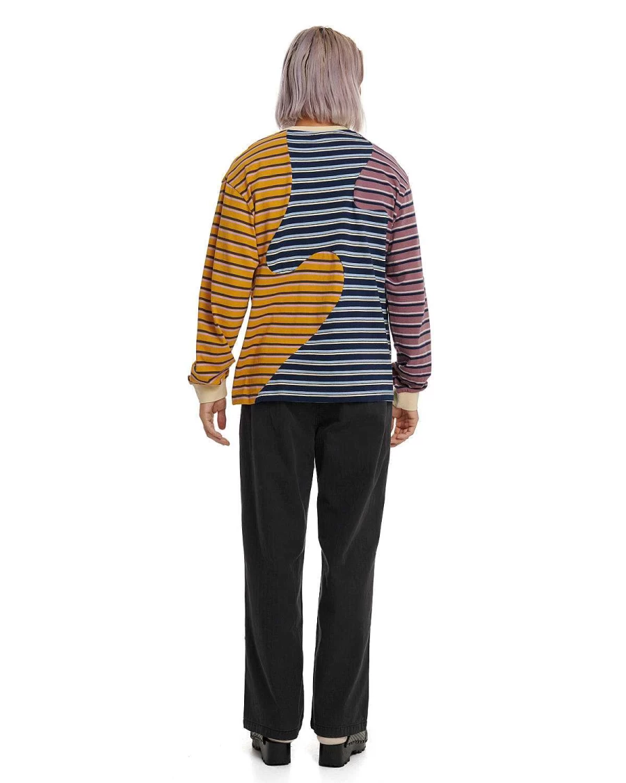 Brain Dead Cream Multi Striped Organic Cotton Paneled Long Sleeve Shirt