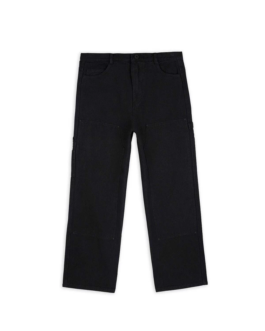 Brain Dead Men's Double Knee Utility Work Pants - Durable Black Cargo Pants for Streetwear & Casual Style