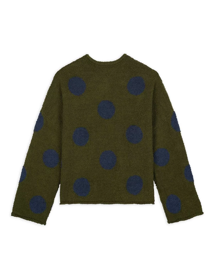 Brain Dead Olive Knit Sweater with Teddy Fur & Dot Design