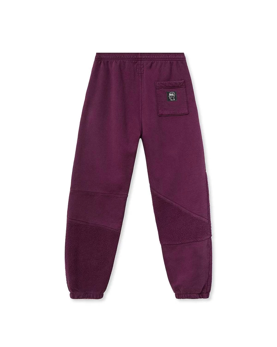Brain Dead Embroidered Logo Asymmetrical Panel Jogger Pants - Burgundy Red Streetwear