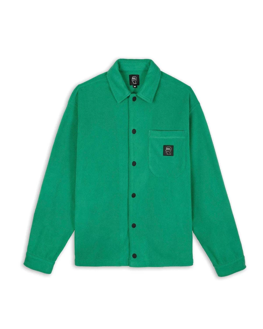 Brain Dead Men's Green Polar Fleece Climber Shirt - Eco-Friendly Outdoor Flannel Top
