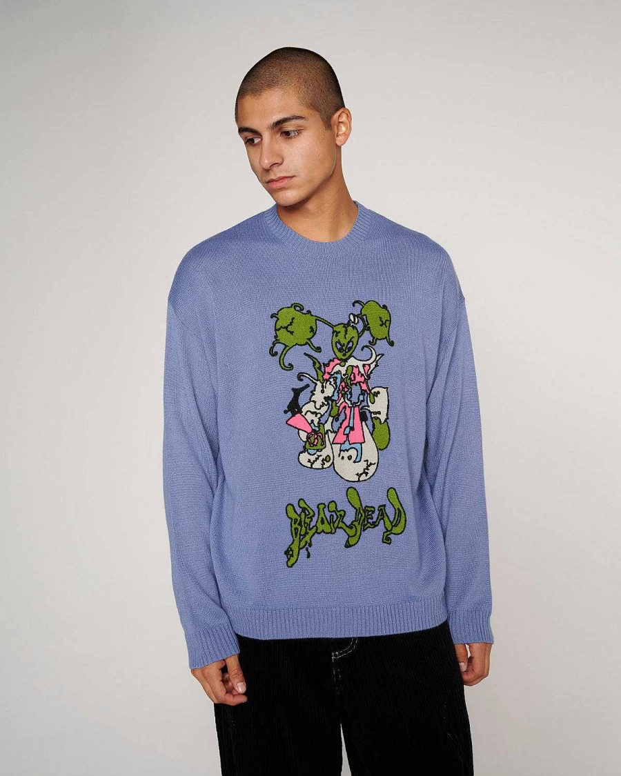 Brain Dead Cyber Bunny Graphic Sweater - Blue Retro Streetwear Pullover