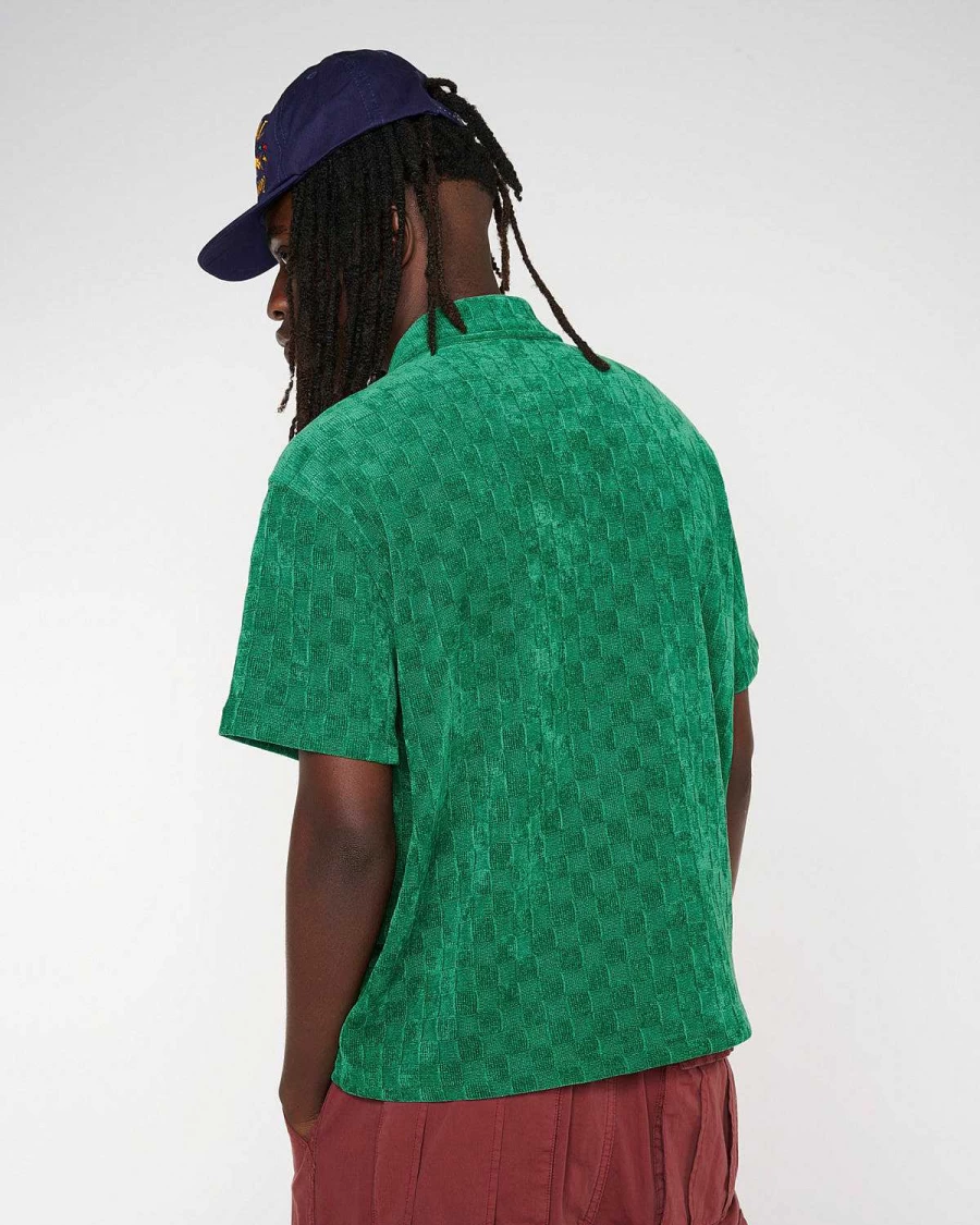 Brain Dead Green Checkered Knit Half-Zip Crewneck Sweater | 2024 Spring Collection