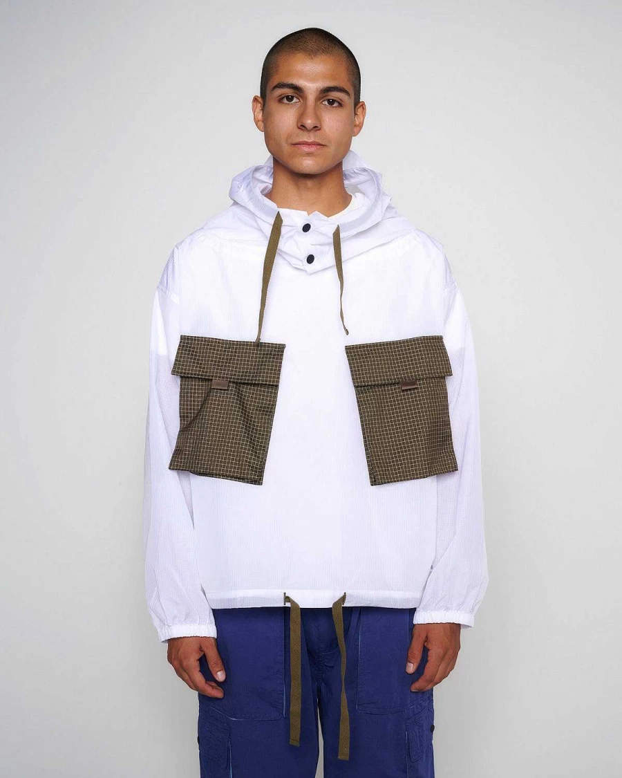 Brain Dead White Translucent Military Smock Jacket - Lightweight Streetwear Outerwear Coat