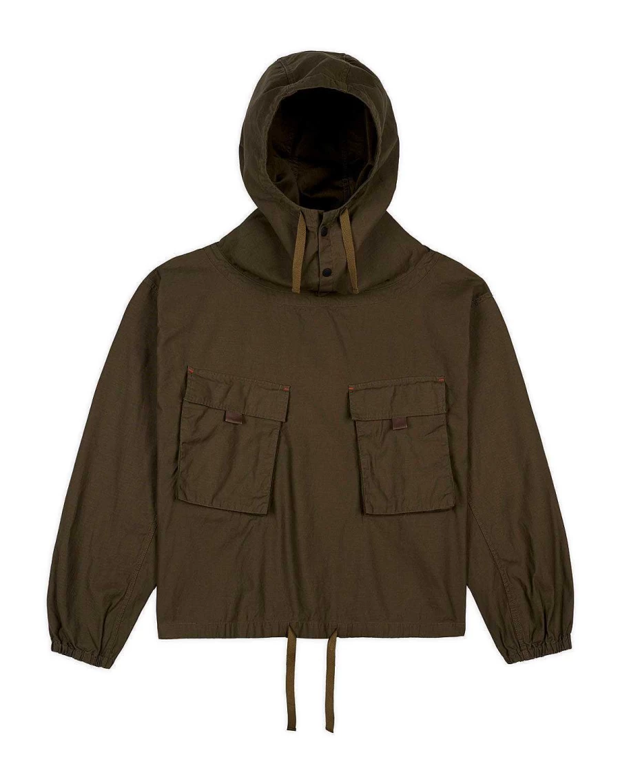 Brain Dead Olive Military Utility Smock Jacket - Heavy Duty Cargo Workwear