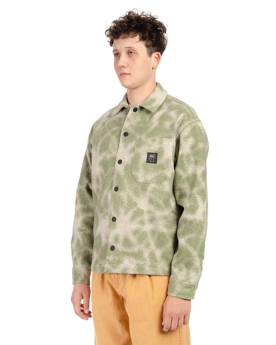 Brain Dead Moss Green Yarn-Dyed Flannel Shirt | Fireworks Pattern Casual Wear