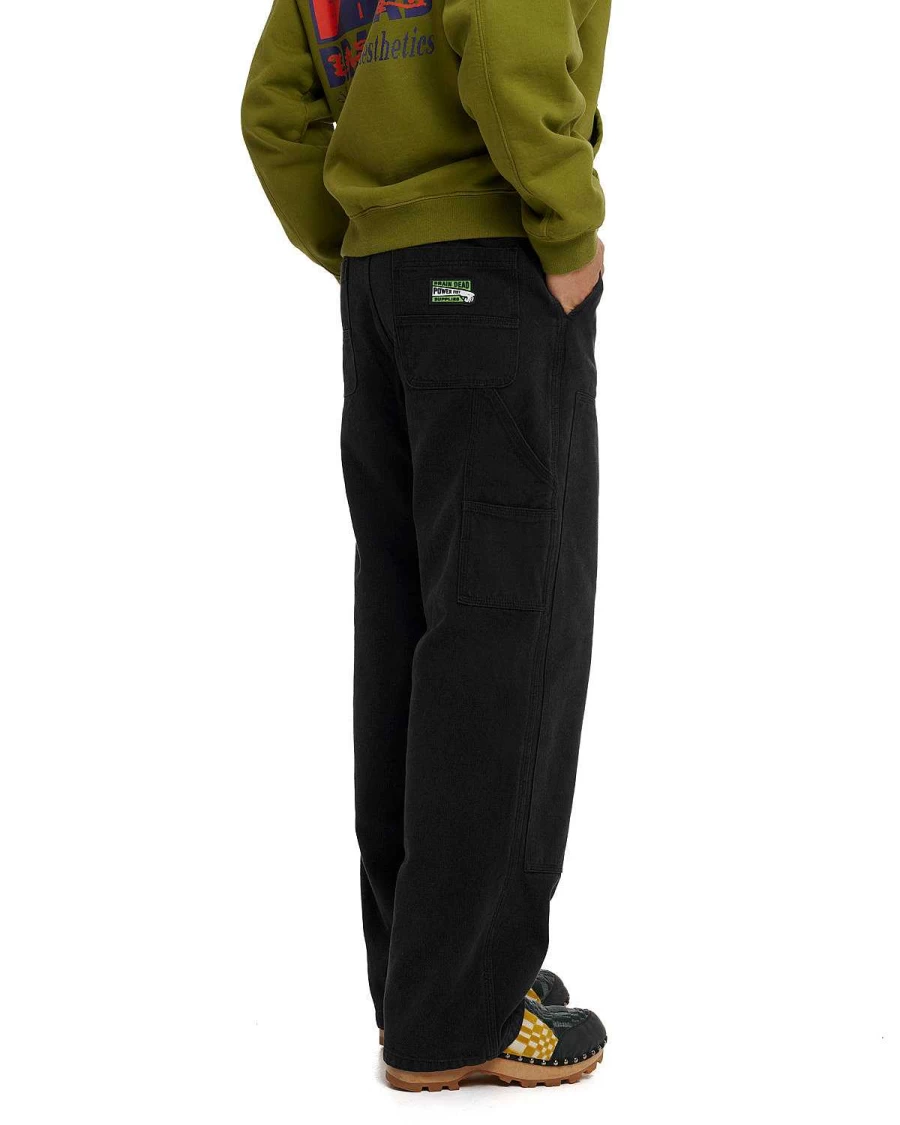 Brain Dead Men's Double Knee Heavy-Duty Utility Pants - Vintage Washed Black Streetwear