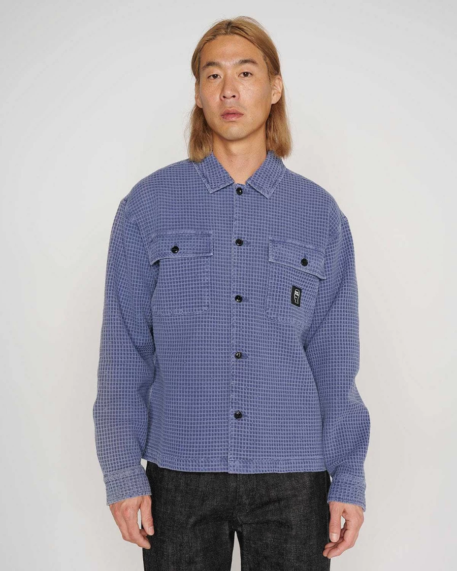 Brain Dead Blueberry Waffle Button-Up Shirt | Textured Casual Button Front Top