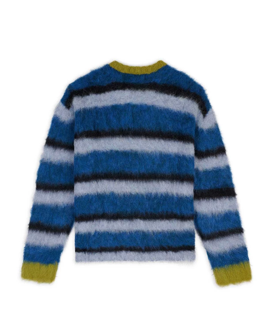 Brain Dead Striped Boxy Fit Knit Sweater - Blue Multi-Color Crewneck Pullover