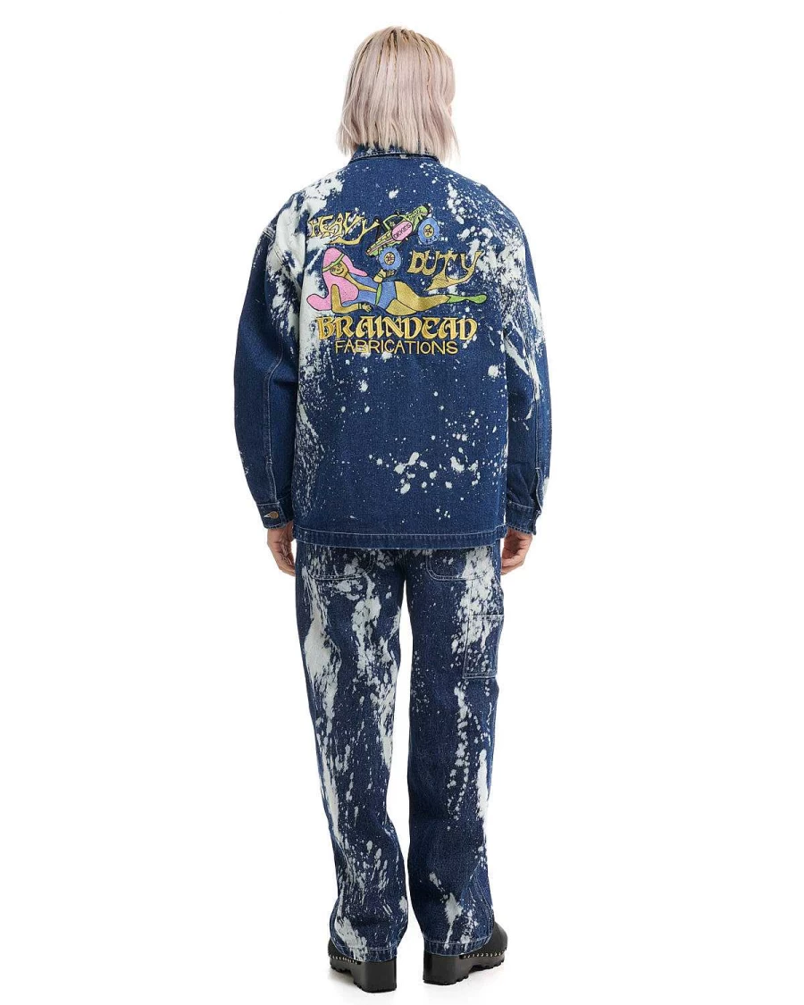 Brain Dead Bleach Dyed Denim Gardening Jacket - Vintage Workwear Style