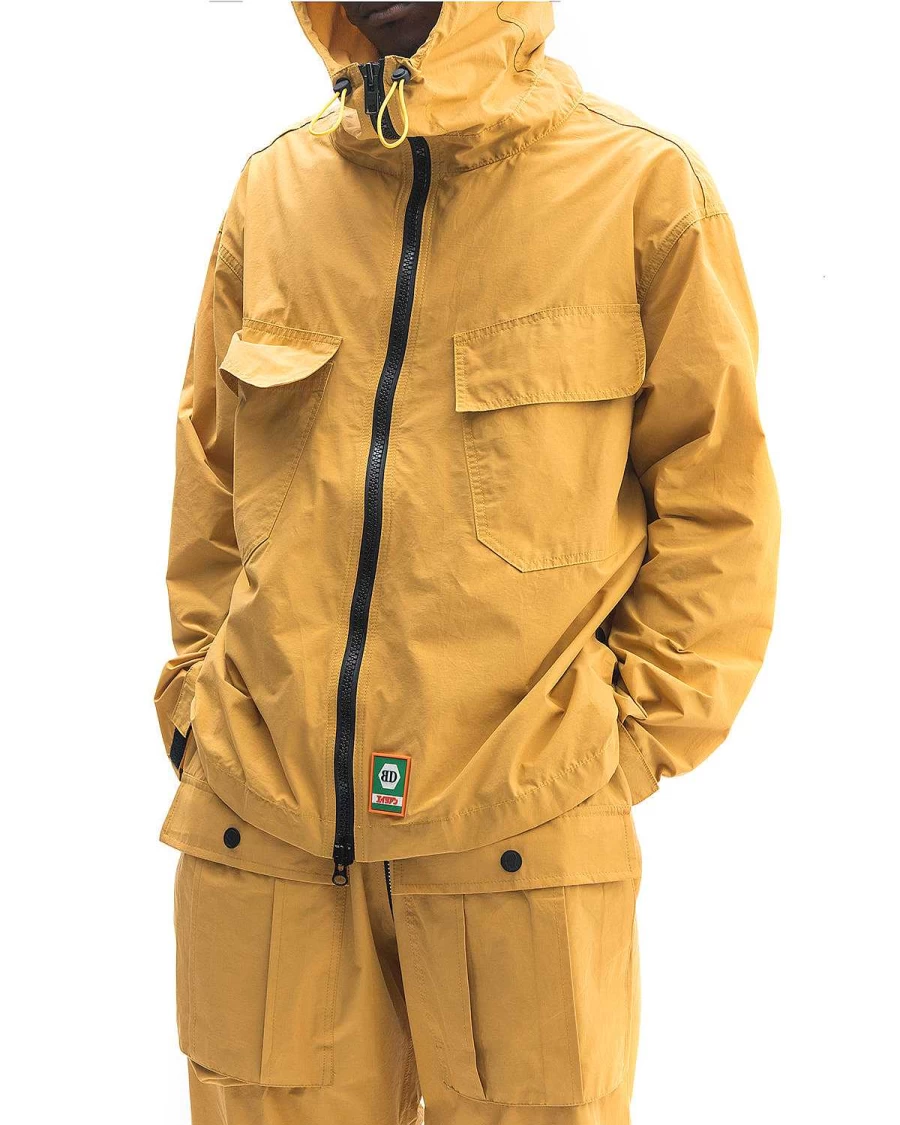BRAIN DEAD Gold Zip-Front Anorak Jacket | Water-Resistant Outdoor Windbreaker Coat