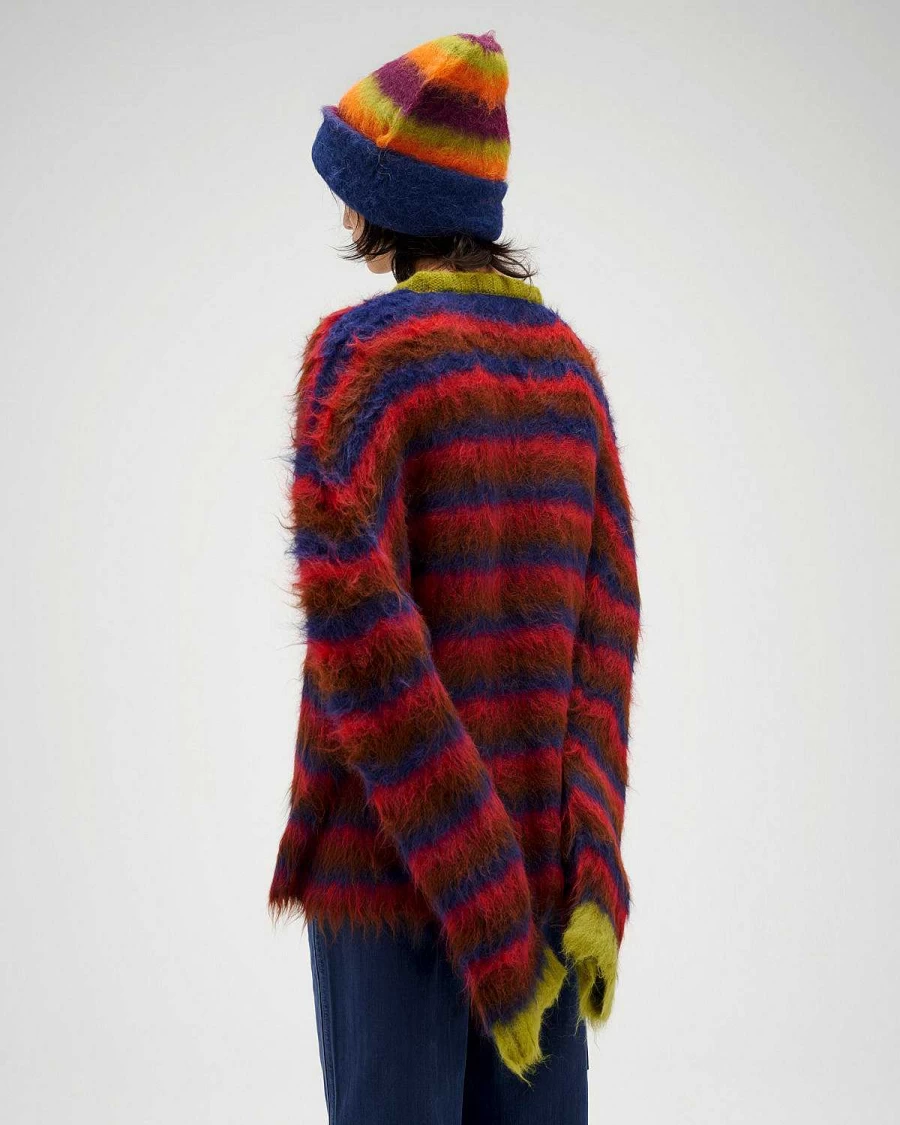 Brain Dead Striped Boxy Knit Sweater - Brown Multi Color Casual Pullover