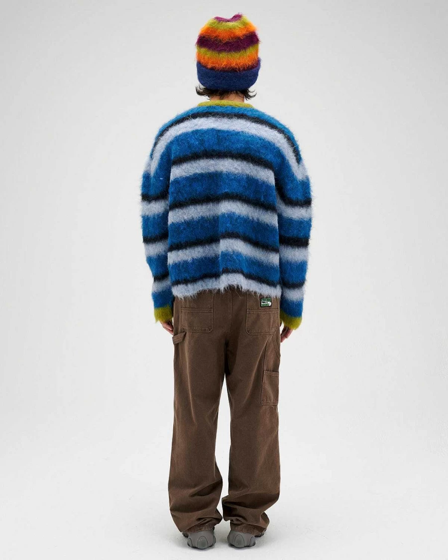 Brain Dead Striped Boxy Fit Knit Sweater - Blue Multi-Color Crewneck Pullover