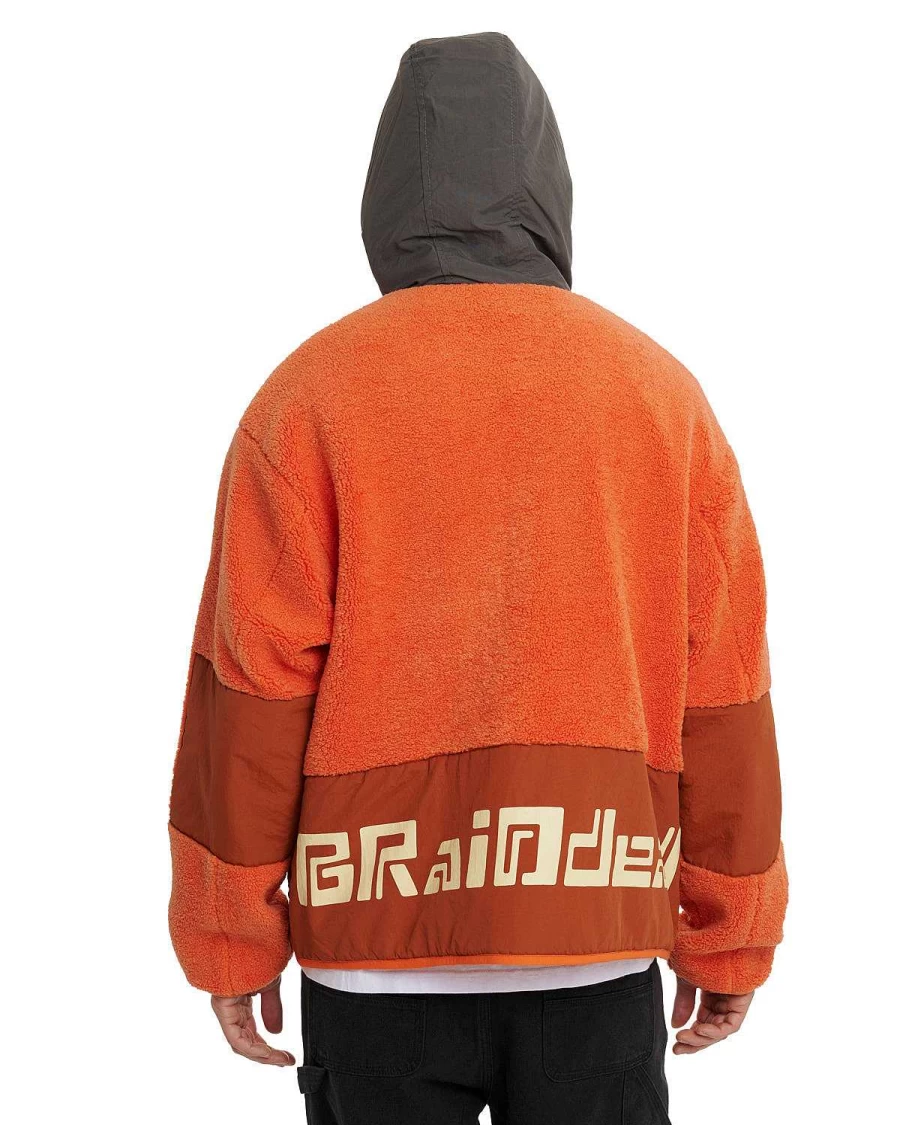 Brain Dead Levels Men's Orange Sherpa Fleece Lined Full-Zip Jacket