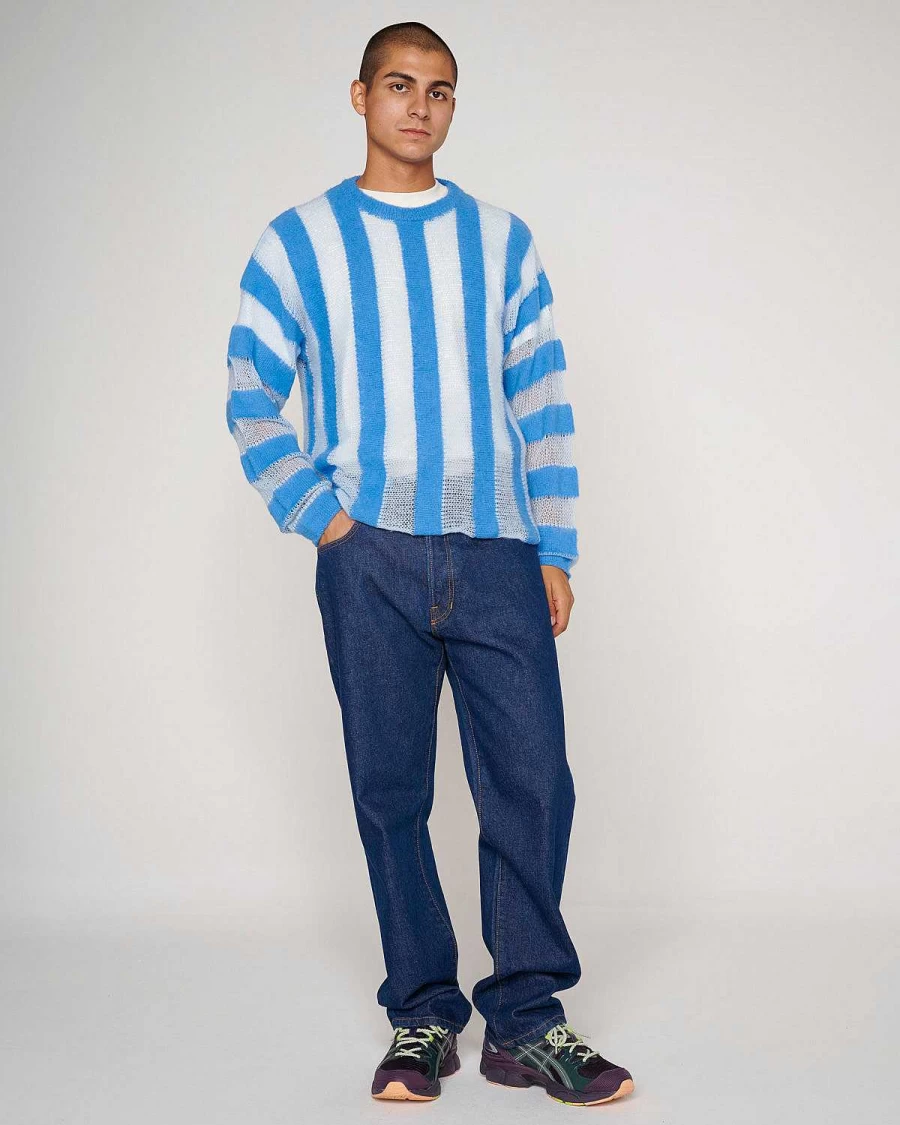 Brain Dead Light Blue Vintage Distressed Cotton Oversized Streetwear Sweater