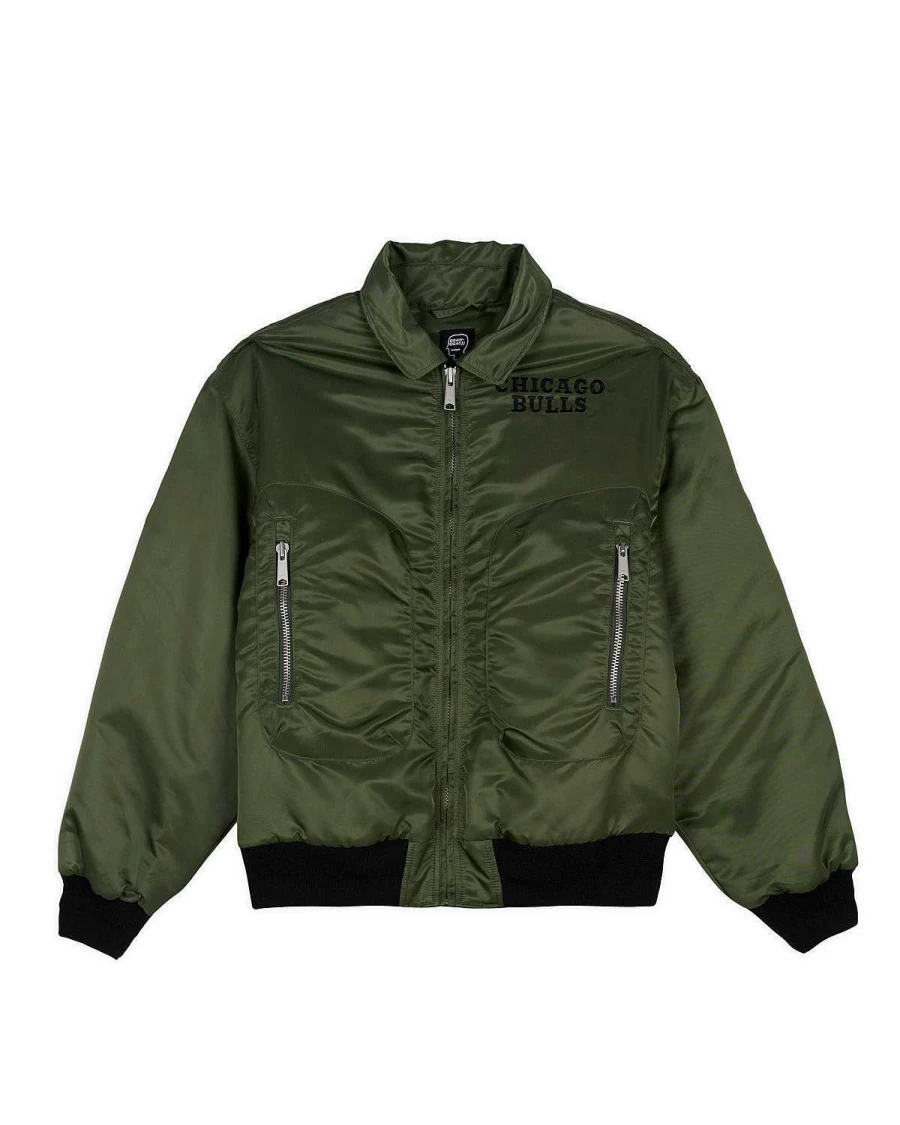 Brain Dead X NBA Chicago Bulls Olive Flight Jacket Collaboration