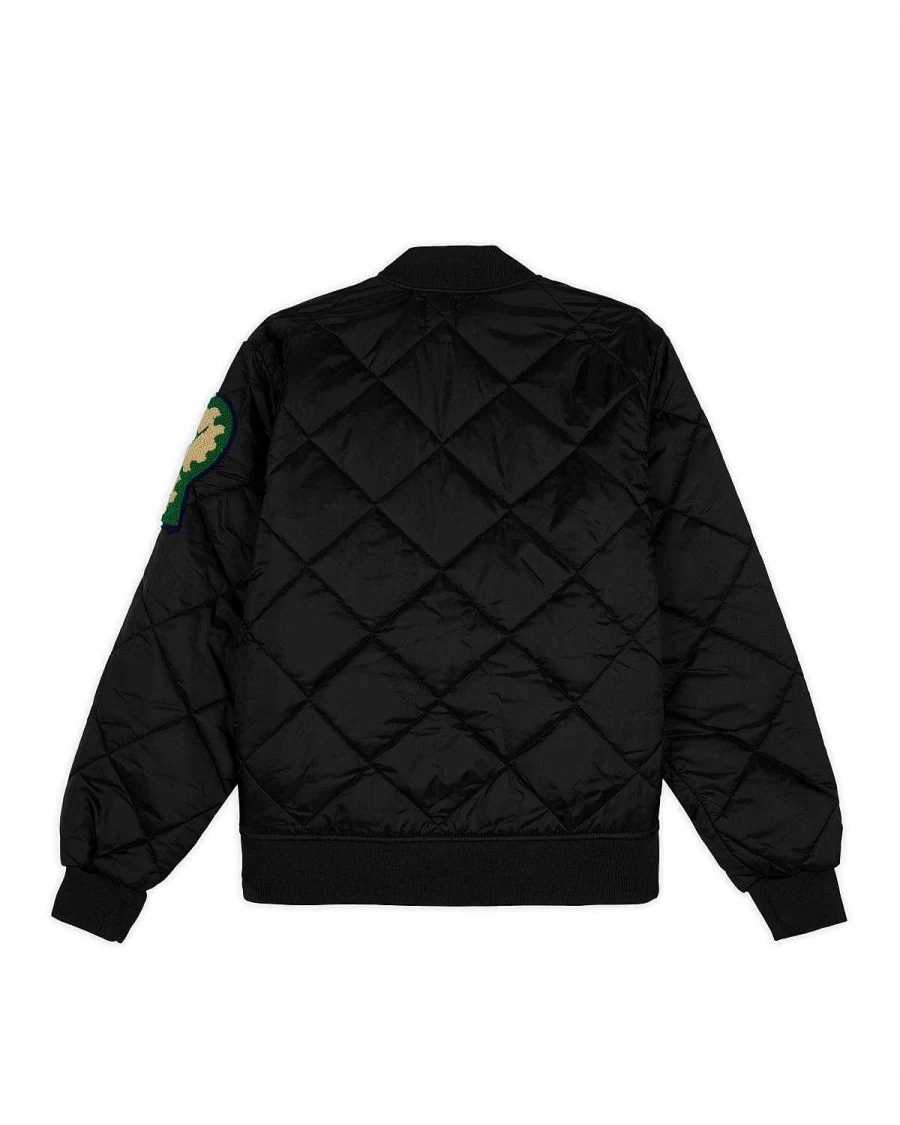 Brain Dead Black Quilted Bomber Jacket with Chenille Patch | Heavyweight Streetwear Coats for Men & Women