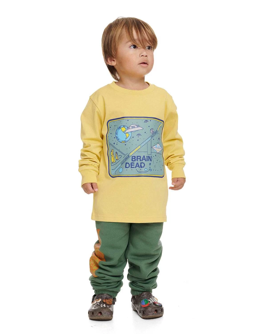 Brain Dead Kids Long Sleeve T-Shirt | Lemon Yellow Casual Crewneck Top