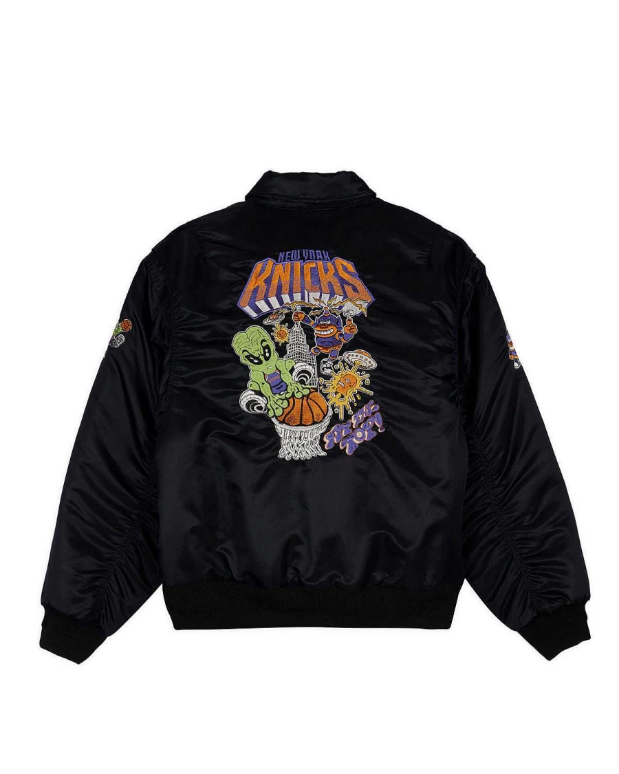 Brain Dead x NBA New York Knicks Black Flight Jacket | Official Collaboration Men's Bomber Jacket