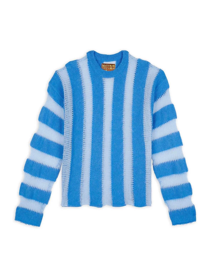 Brain Dead Light Blue Vintage Distressed Cotton Oversized Streetwear Sweater