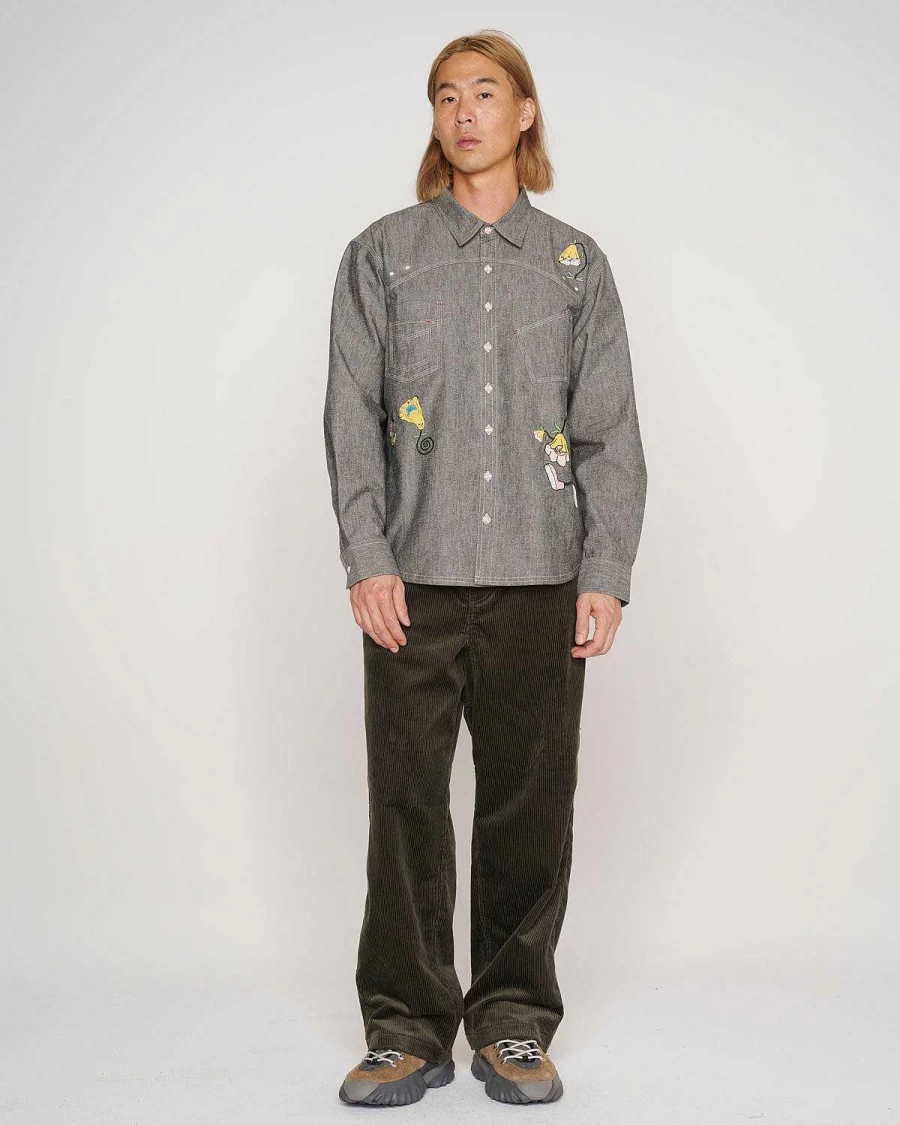 Brain Dead Gray Chambray Button-Up Shirt | Casual Streetwear Style