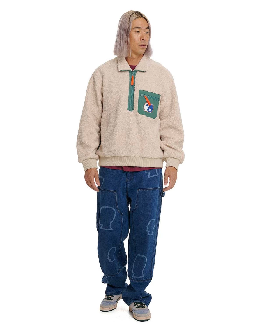 Brain Dead Yin-Yang Graphic Crewneck Jacket - Cream Half-Zip Pullover