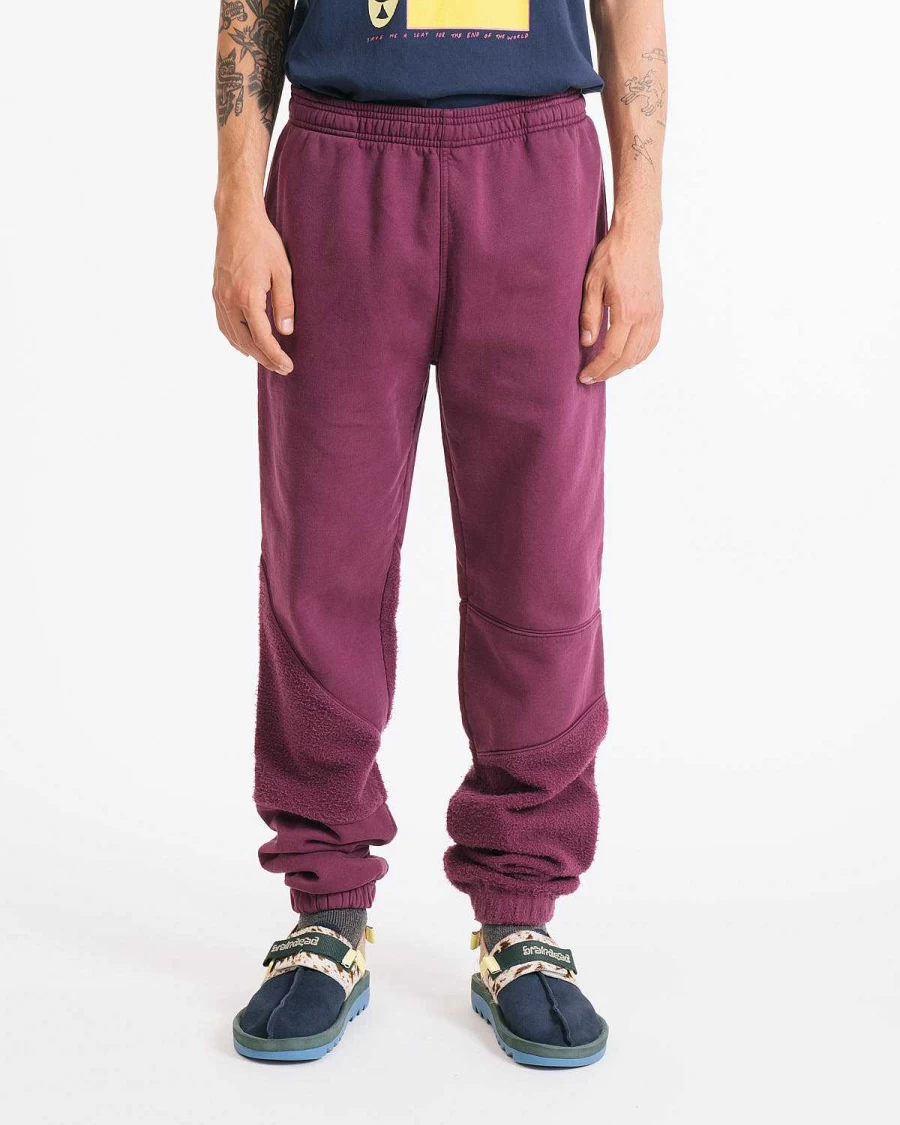 Brain Dead Embroidered Logo Asymmetrical Panel Jogger Pants - Burgundy Red Streetwear