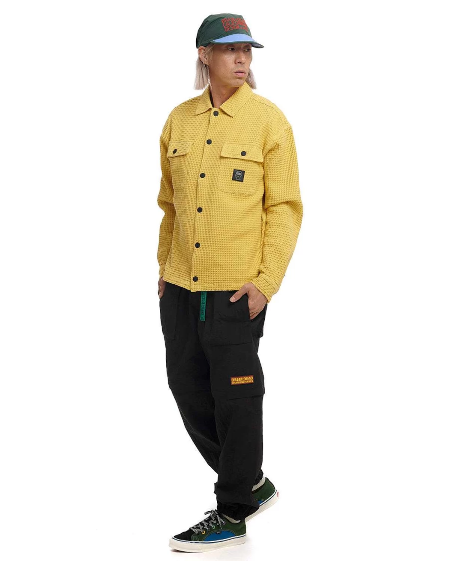 Brain Dead Mustard Waffle Snap Button Front Shirt