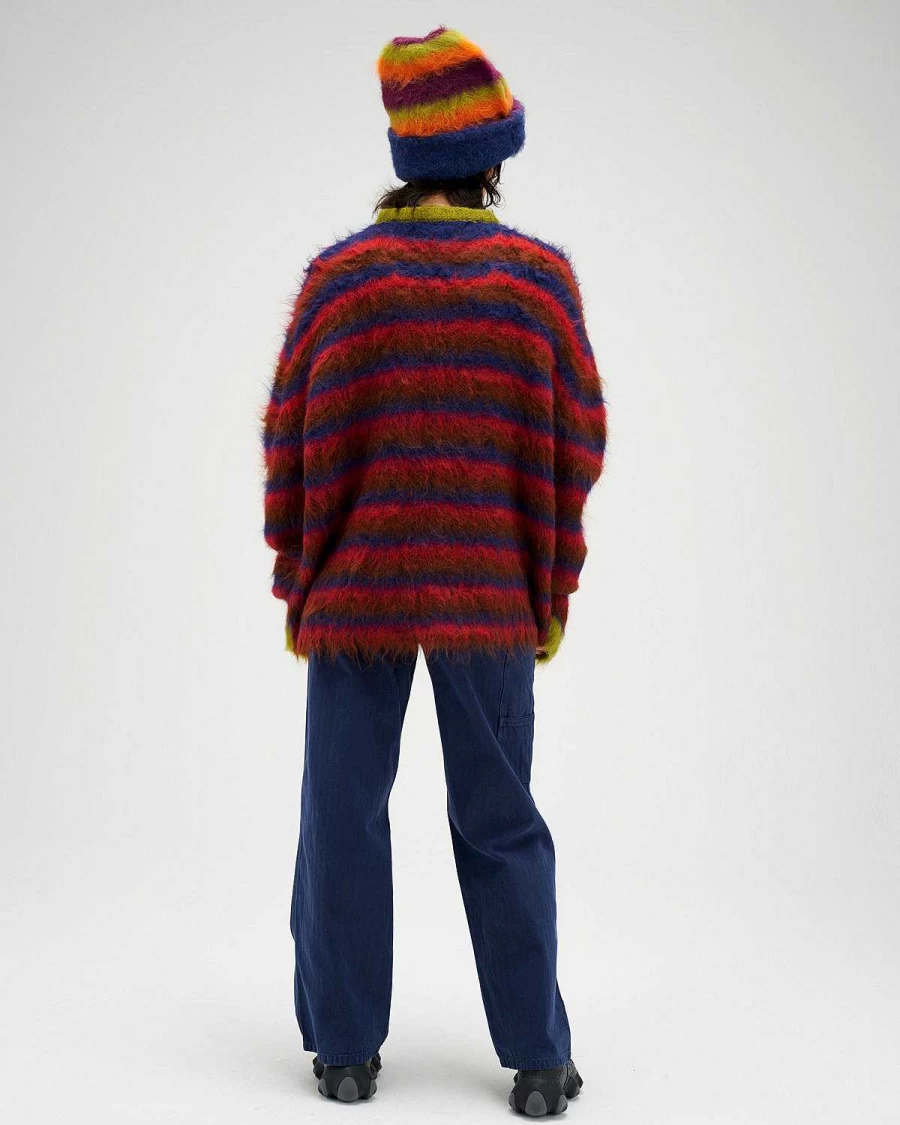 Brain Dead Striped Boxy Knit Sweater - Brown Multi Color Casual Pullover