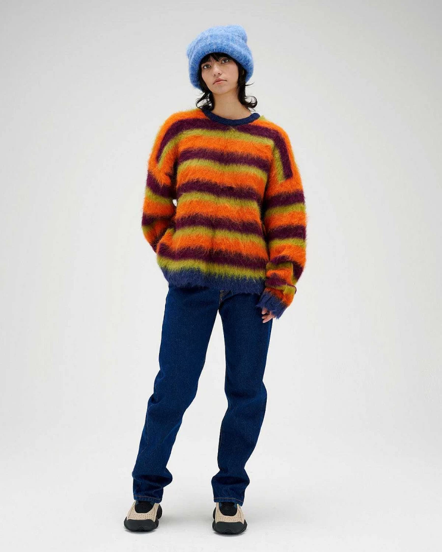 Brain Dead Alpaca Crewneck Sweater - Yellow Multi Color Block Striped Design