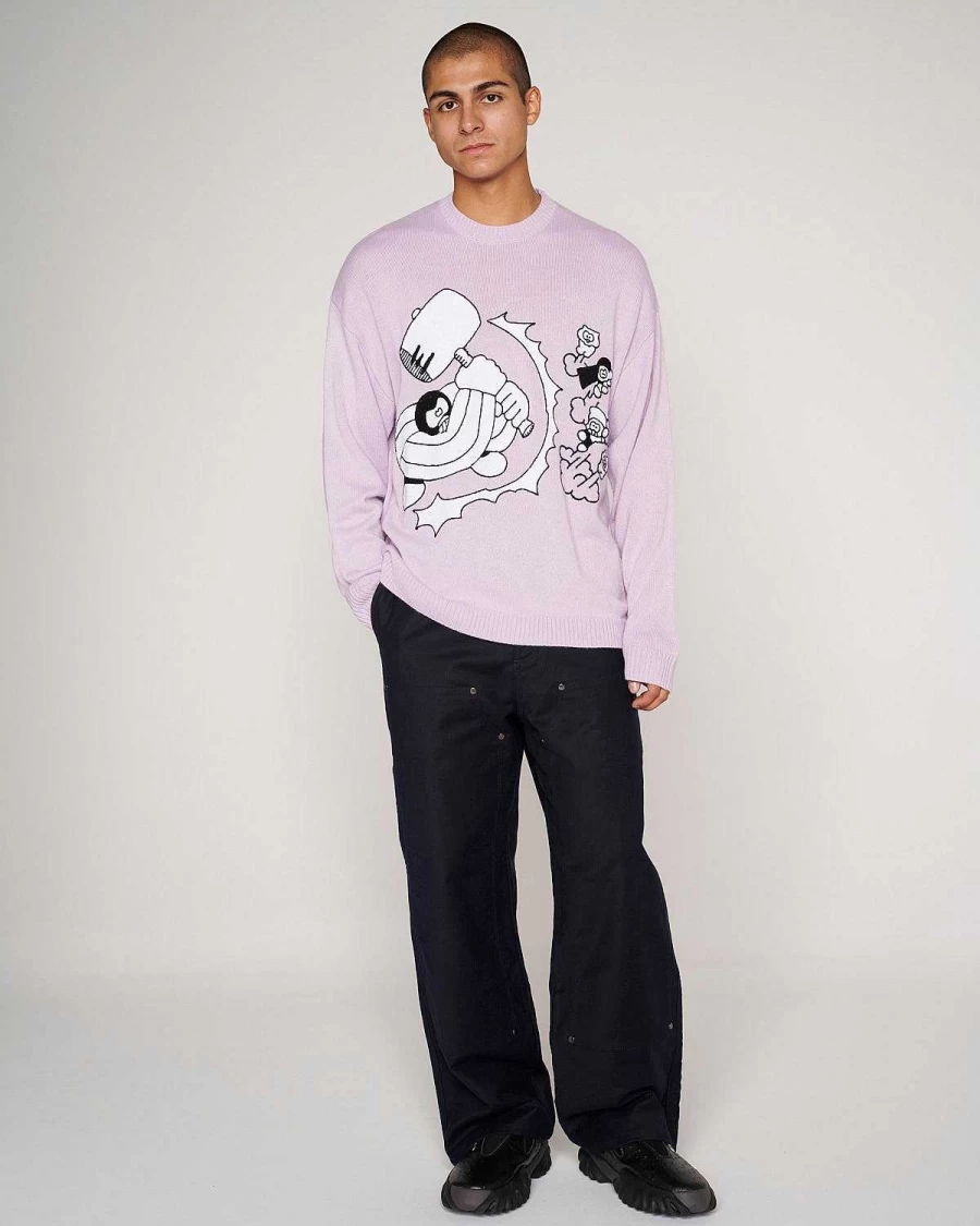 Brain Dead Lilac Hammer Knit Sweater - Oversized Streetwear Pullover